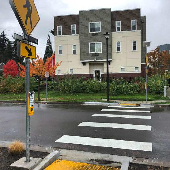 COURTESY PHOTO: CITY OF TUALATIN - Safety improvements to Southwest Nasoma Lane that included pedestrian-activated flashing beacons, a high-visibility crosswalk and new curb ramps that comply with the Americans with Disabilities Act standards.